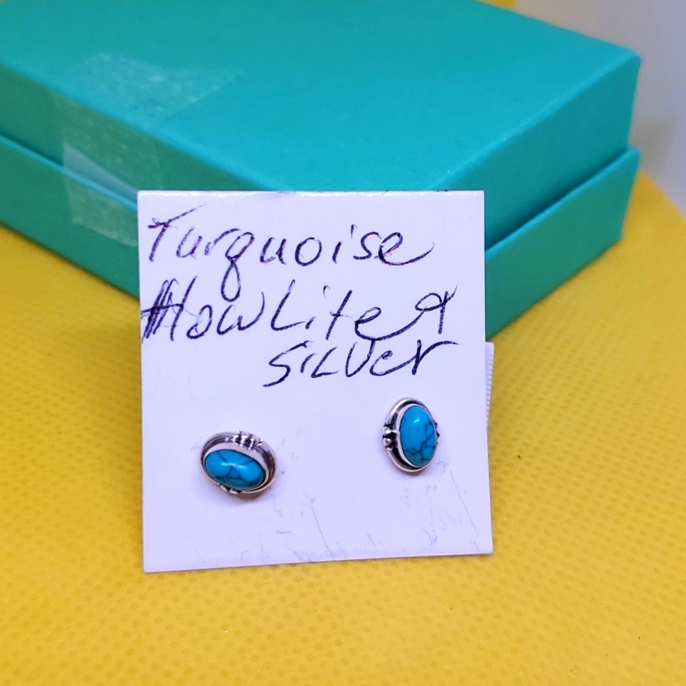 Turquoise howlite and .925 sterling silver ear studs